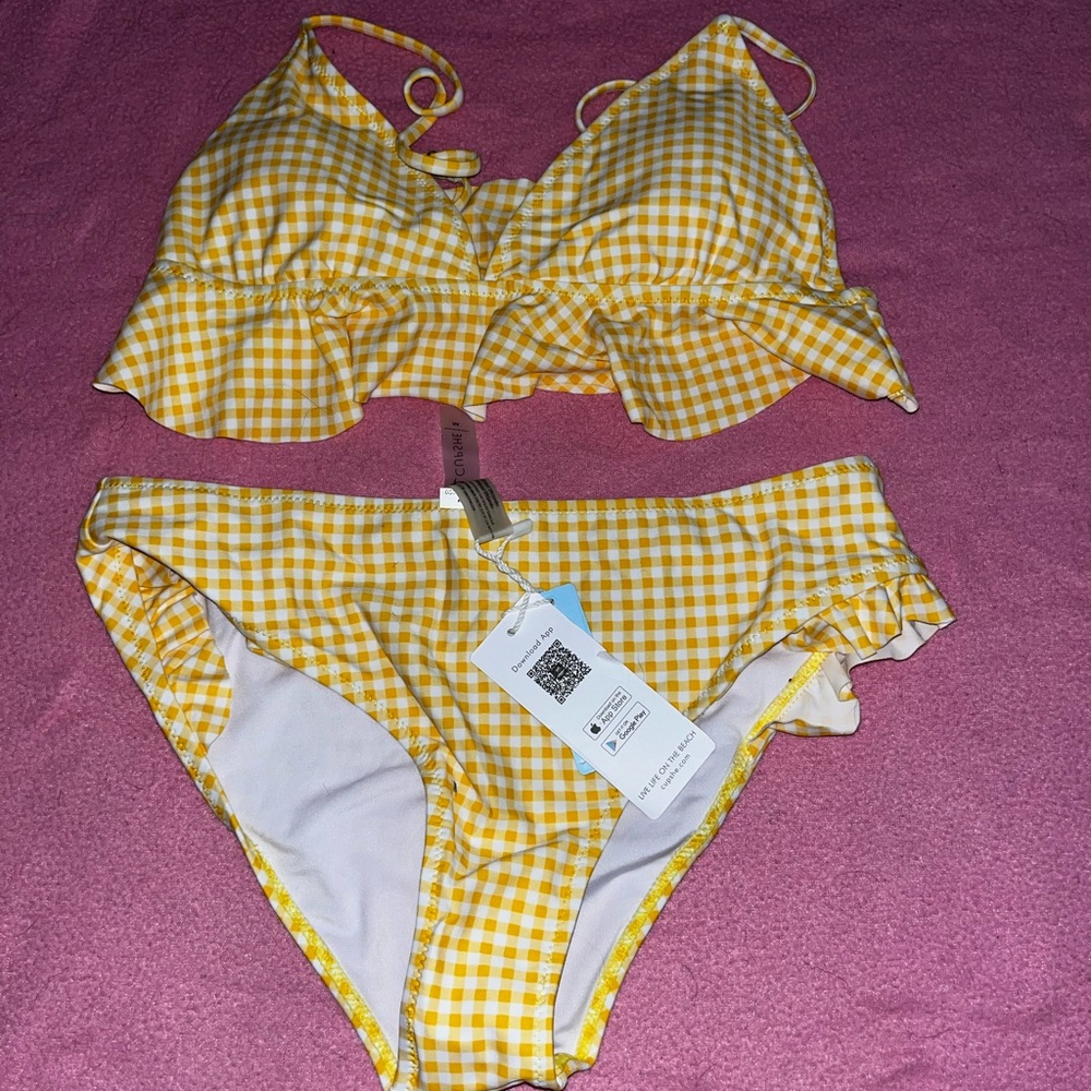 new with tags yellow gingham bikini set